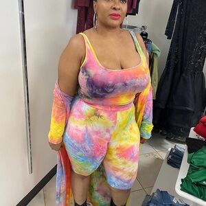 Colorful Tie-Dye Tank and Shorts Set with Cover-Up